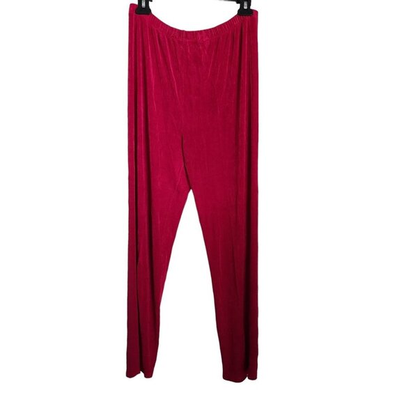 Vintage Womens Slinky Pants Size Large Red Vertical Textured Knit Palazzo Pants - Picture 1 of 9